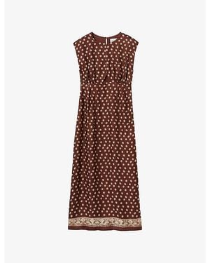Claudie Pierlot Polka-Dot Sleeveless Satin Maxi Dress - Brown