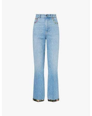 Valentino Garavani Printed-Trims Straight-Leg Denim Jeans - Blue