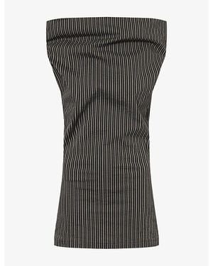 Issey Miyake Allow Stripe Mock-Neck Woven Top - Gray