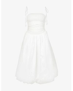 Amy Lynn Pufball Ruched Stretch-Cotton Midi Dress - White