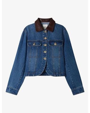 Sandro Leather-Collar Denim Jacket - Blue