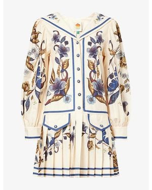 FARM Rio Floral-Print Pleated Cotton Mini Dress - Multicolour