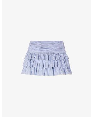 Sandro Ruffled Stripe-Print Cotton Mini Skirt - Blue