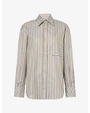 Victoria Beckham Striped Pocket Detail Cotton Shirt - White