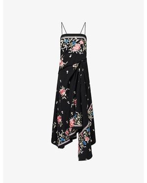 Erdem Floral-Embroidered Strapless Wool Midi Dress - Black