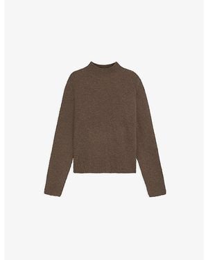BOSS Bouclé-Texture High-Neck Wool-Blend Jumper - Brown