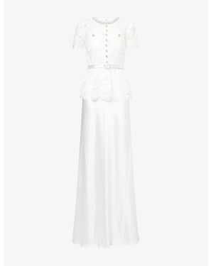 Self-Portrait Contrast-Satin Lace Woven Maxi Dress - White