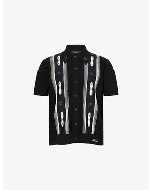 Amiri Stud Stripe Short-Sleeves Wool-Blend Shirt - Black