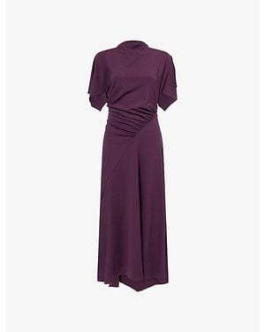 Victoria Beckham Cap-Sleeve Draped Satin Midi Dress - Purple