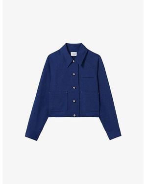 Claudie Pierlot Cropped Straight Linen-Blend Jacket - Blue