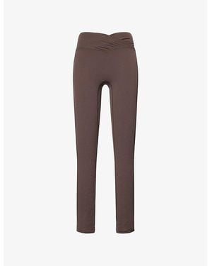 The Couture Club Sculpting Crossover-Waistband Workout Leggings - Brown