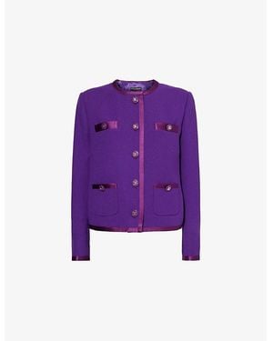 Dolce & Gabbana Multi-Pocket Satin-Trim Crepe Woven Jacket - Purple