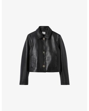 Claudie Pierlot Clasp-Front Side-Pocket Leather Jacket - Black