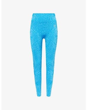 GYMSHARK Adapt Animal-Print Seamless Stretch-Woven Leggings - Blue