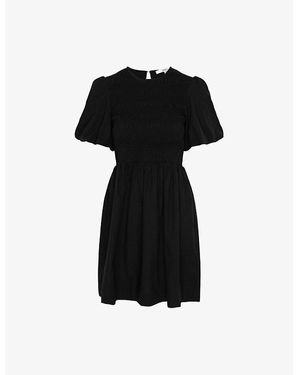 OMNES Terri Shirred-Bodice Cotton Mini Dress - Black