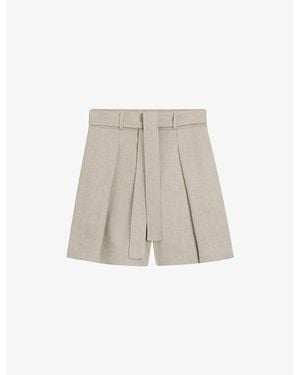 BOSS Front-Pleat Wide-Leg High-Rise Linen-Blend Shorts - Natural