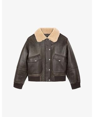 The Kooples Short Contrast-Collar Leather Jacket - Grey