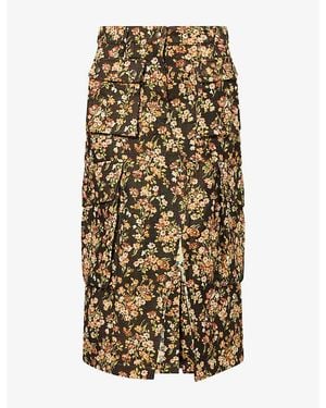 Dries Van Noten Sersy Floral Cotton-Blend Midi Skirt - Metallic