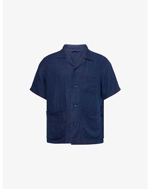 Drake's Linen Short-Sleeve Safari Shirt - Blue
