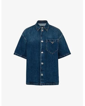 Prada Brand-Plaque Relaxed-Fit Denim Shirt - Blue