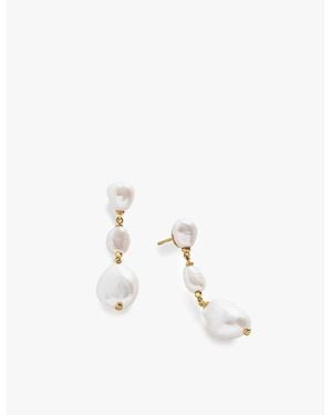 Monica Vinader Nura Triple Pearl 18Ct-Plated Vermeil Sterling- Drop Earrings - Natural