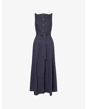 ME+EM Crease-Less Button-Front Linen-Blend Maxi Dress - Blue