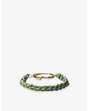 Prada Metal-Ornament Braided Leather Bracelet - Green