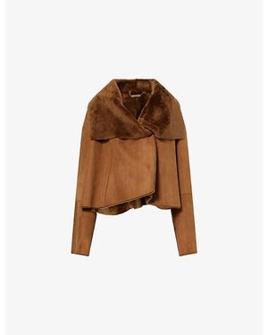 Nour Hammour Cascade Draped Shearling Jacket - Brown