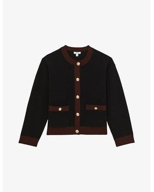 Reiss Contrast-Trim Wool And Cashmere-Blend Cardigan - Black