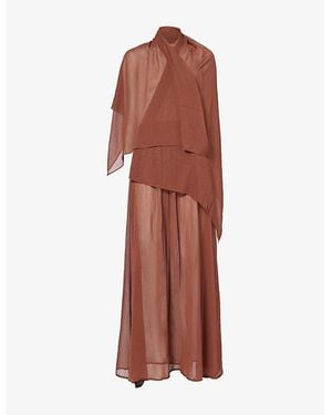 L.A-Space Sheer Chiffon Two-Piece Scarf And Midi Skirt Set - Red