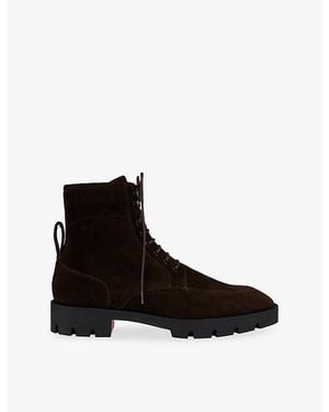 Christian Louboutin Caracolo Lion Flat Crosta Leather Boots - Black