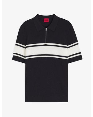 HUGO Short-Sleeved Striped Knitted Polo Jumper - Black