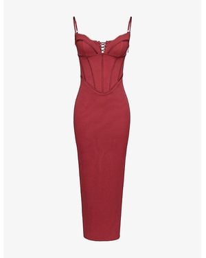 House Of Cb Romy Mesh Bodycon Stretch-Woven Maxi Dress - Red