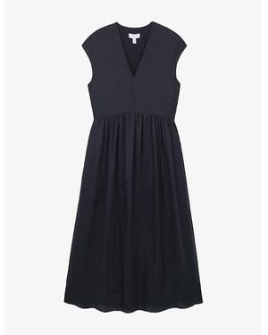 The White Company V-Neck Gathered-Front Ramie Maxi Dress - Blue