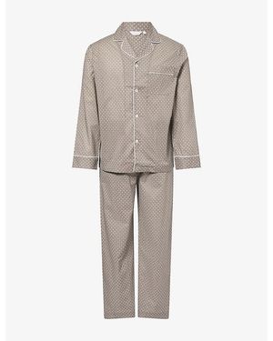 Derek Rose Geo Pattern Cotton Pyjama Set - Grey