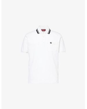 Gucci Logo-Embroidered Stripe-Collar Cotton-Pique Polo Shirt - White