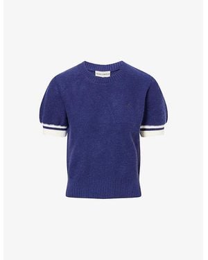 The Couture Club Contrast-Stripe Short-Sleeves Knitted Top - Blue