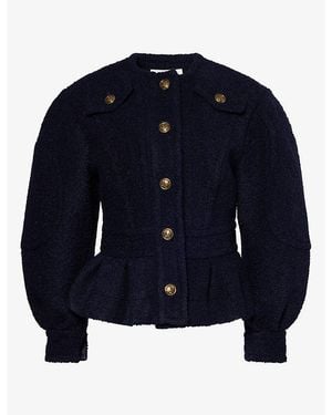 Zimmermann Clash Boucle Wool And Alpaca Blend Peplum Jacket - Blue