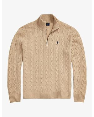 Polo Ralph Lauren Cable-Knit Quarter-Zip Wool And Cashmere Sweater - Natural