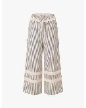 Amy Lynn Striped Wide-Leg Cotton Trousers - Grey