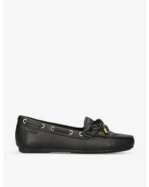 Kurt Geiger Eagle-Embellished Leather Moccasin Shoes - Black