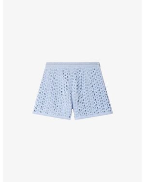 Sandro Beaded High-Rise Crochet Shorts - Blue