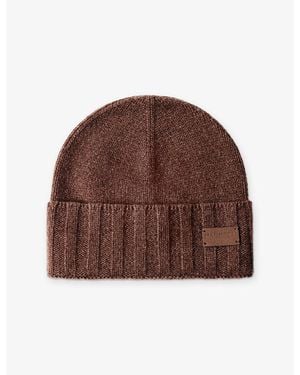 Hackett Brand-Patch Cashmere Beanie Hat - Brown