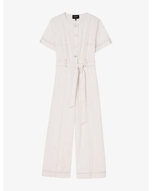 Whistles Belted Wide-Leg Denim Jumpsuit - White
