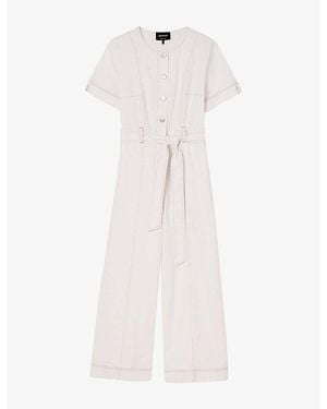 Whistles Belted Wide-Leg Denim Jumpsuit - White