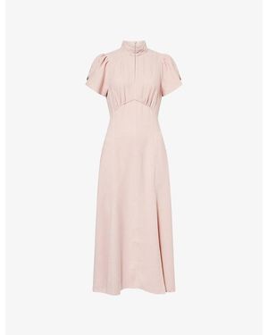 ME+EM Contrast-Stitch High-Neck Woven Midi Dress - Pink