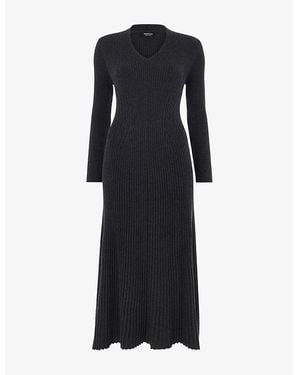 Whistles Ribbed Cotton And Cashmere Midi Dress - Black