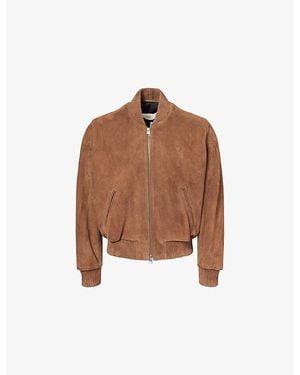 Ami Paris Logo-Embossed Suede Bomber Jacket - Brown