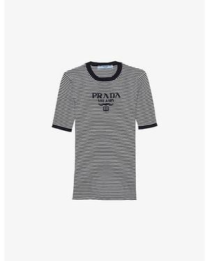 Prada Stripe Silk Crewneck Knit Top - Grey