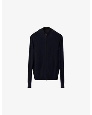 Eton Zip-Up Knitted Wool Cardigan - Blue